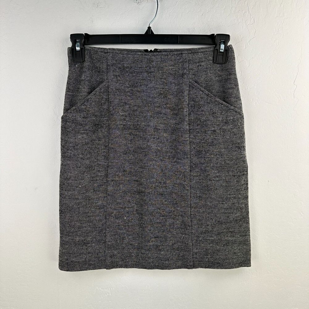 Theory Straight Pencil Skirt Womens Size 2 Gray Wool Blend Back Zip